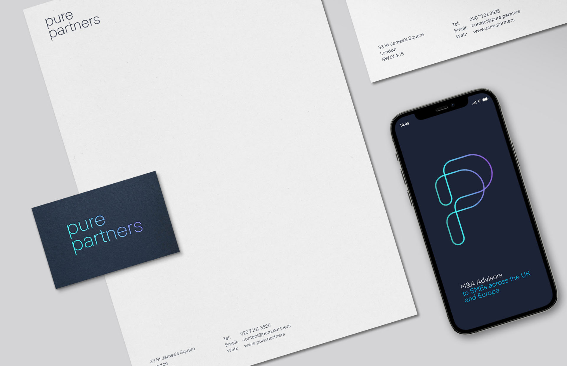 branded stationery design for pure partners